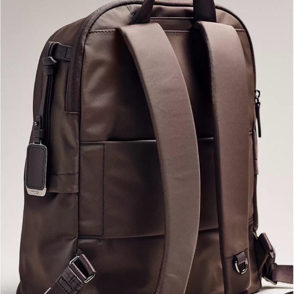 Tumi Halsey Brown Nylon Backpack with Front Zip Pockets - Picture 2 of 3
